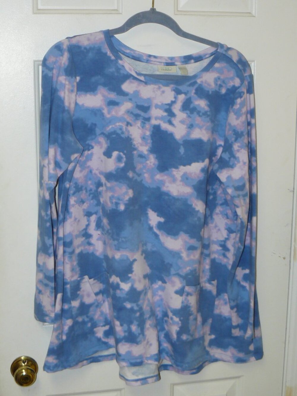 LOGO Lounge by Lori Goldstein Cotton French Terry Swing Top w/ Pleat Detail Sz L